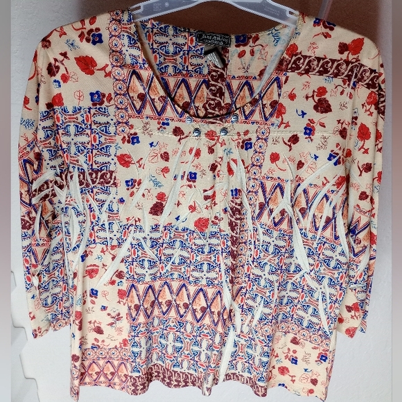 Jane ashley casual lifestyle collection women's top size M pleated fall patterns - Picture 4 of 5